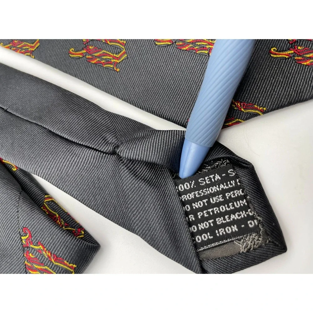 Gianni Versace Mens Silk Tie Charcoal Grey Red Gold Abstract Monogram Italy